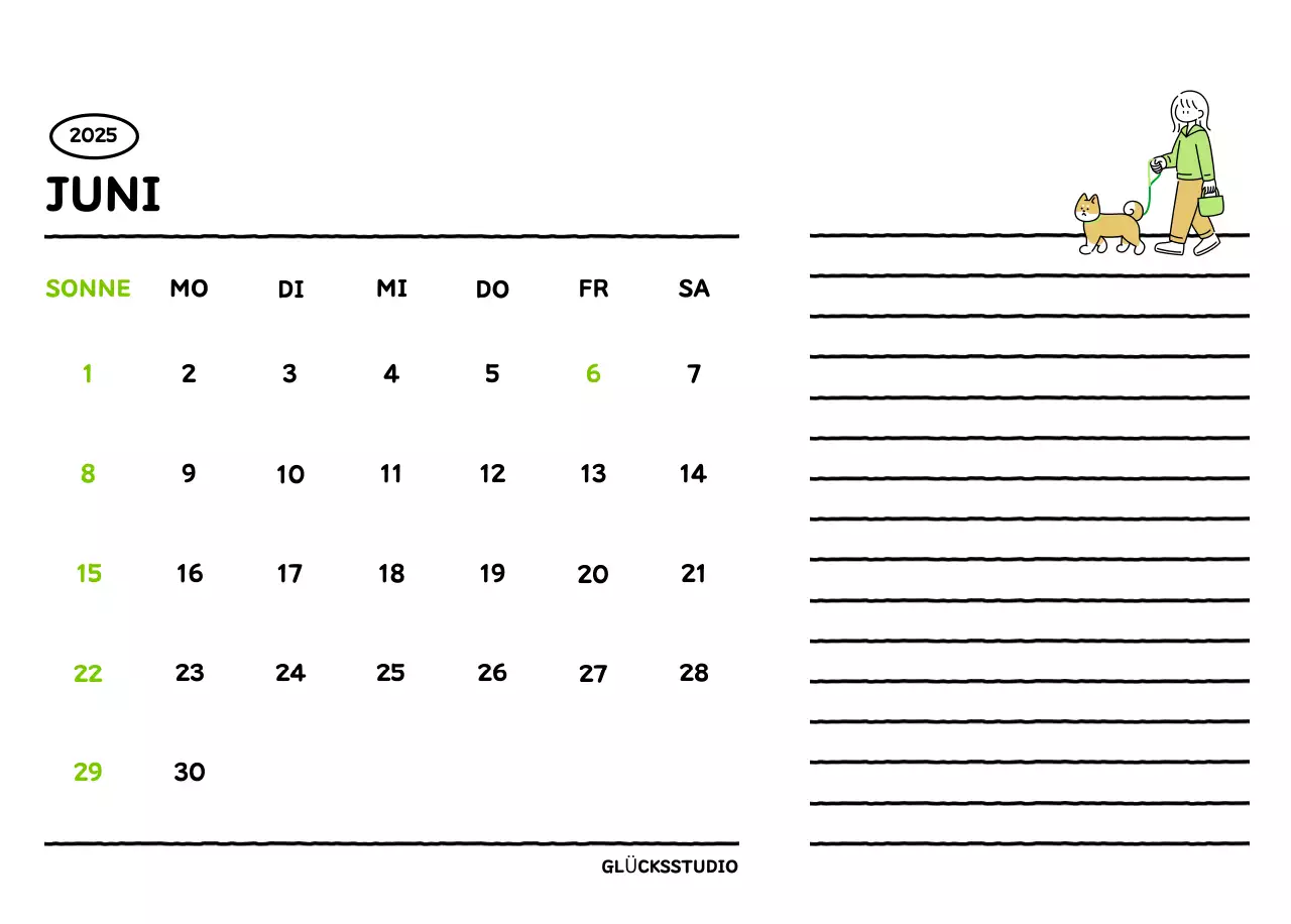 Illustrierter Kalender mit schönem Linienstil