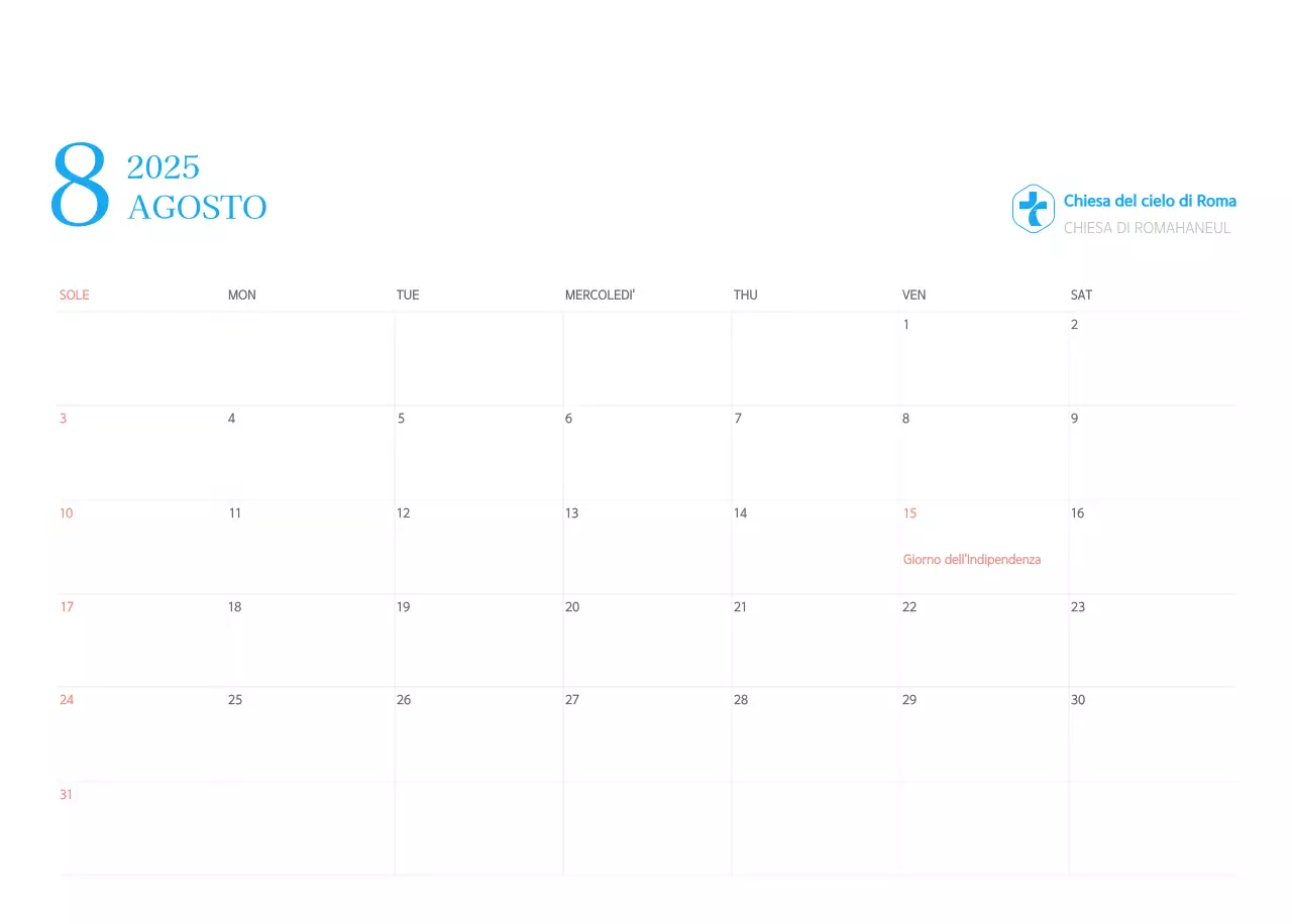 Calendario ecclesiastico blu di concezione moderna