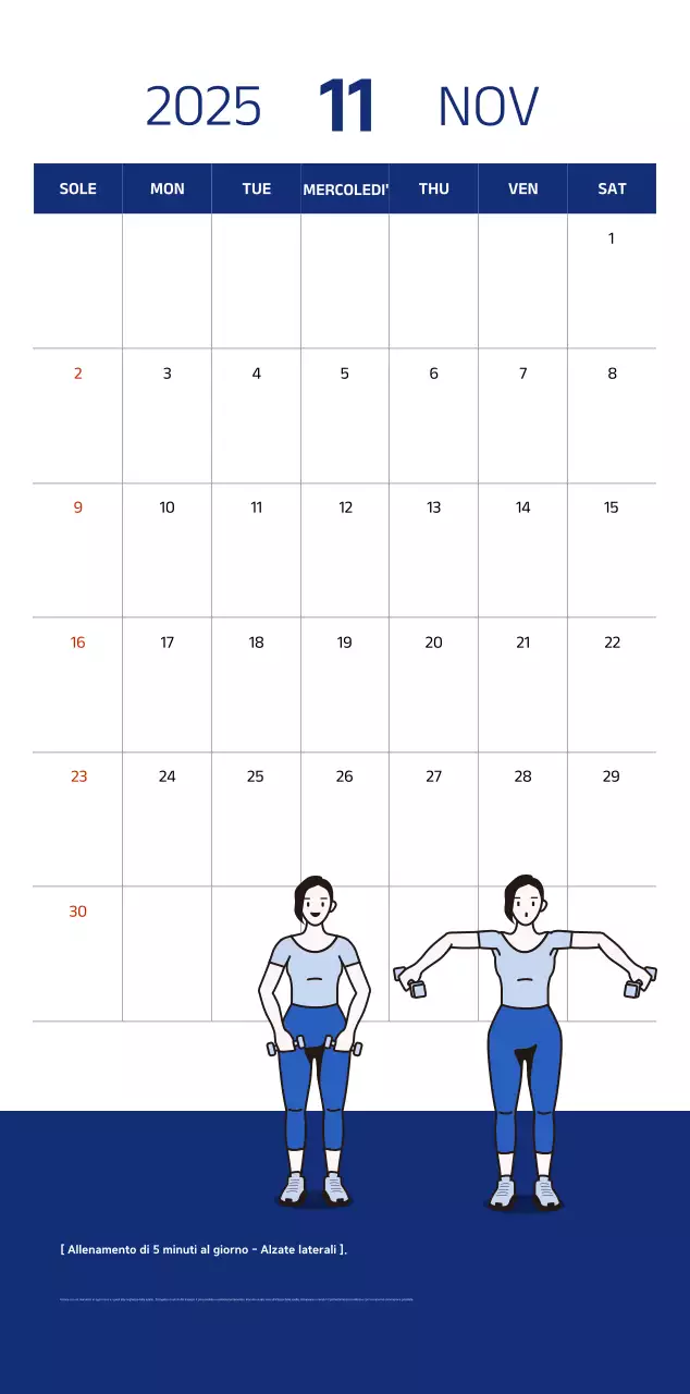 Calendario semplice con illustrazioni blu e pulite
