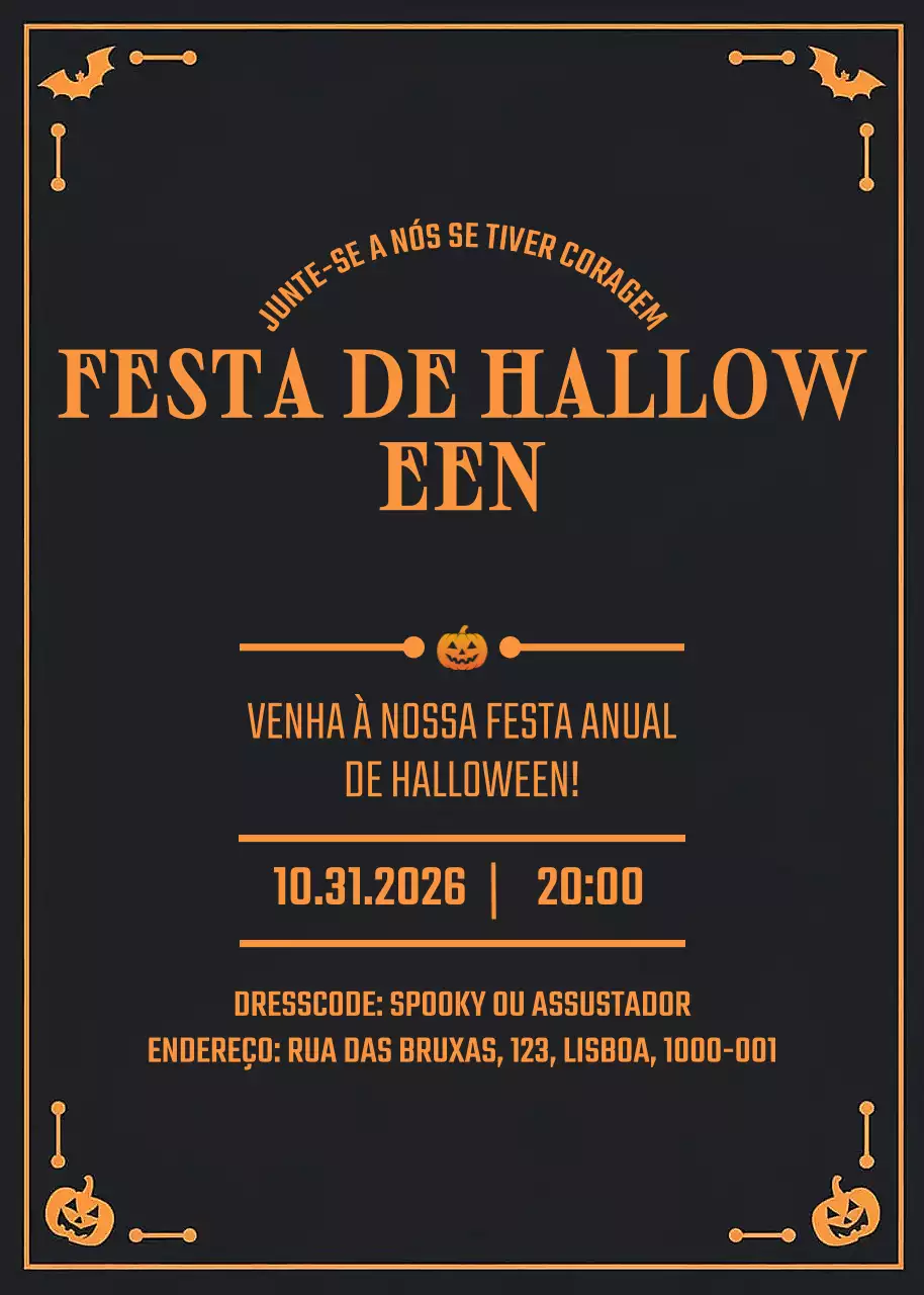 Convite de Halloween preto e assustador