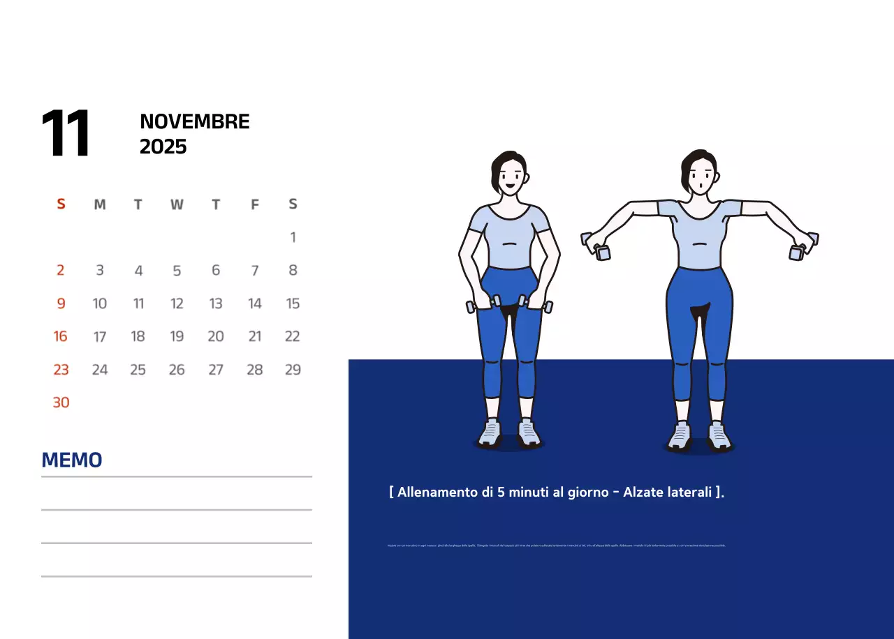Calendario semplice con illustrazioni blu e pulite
