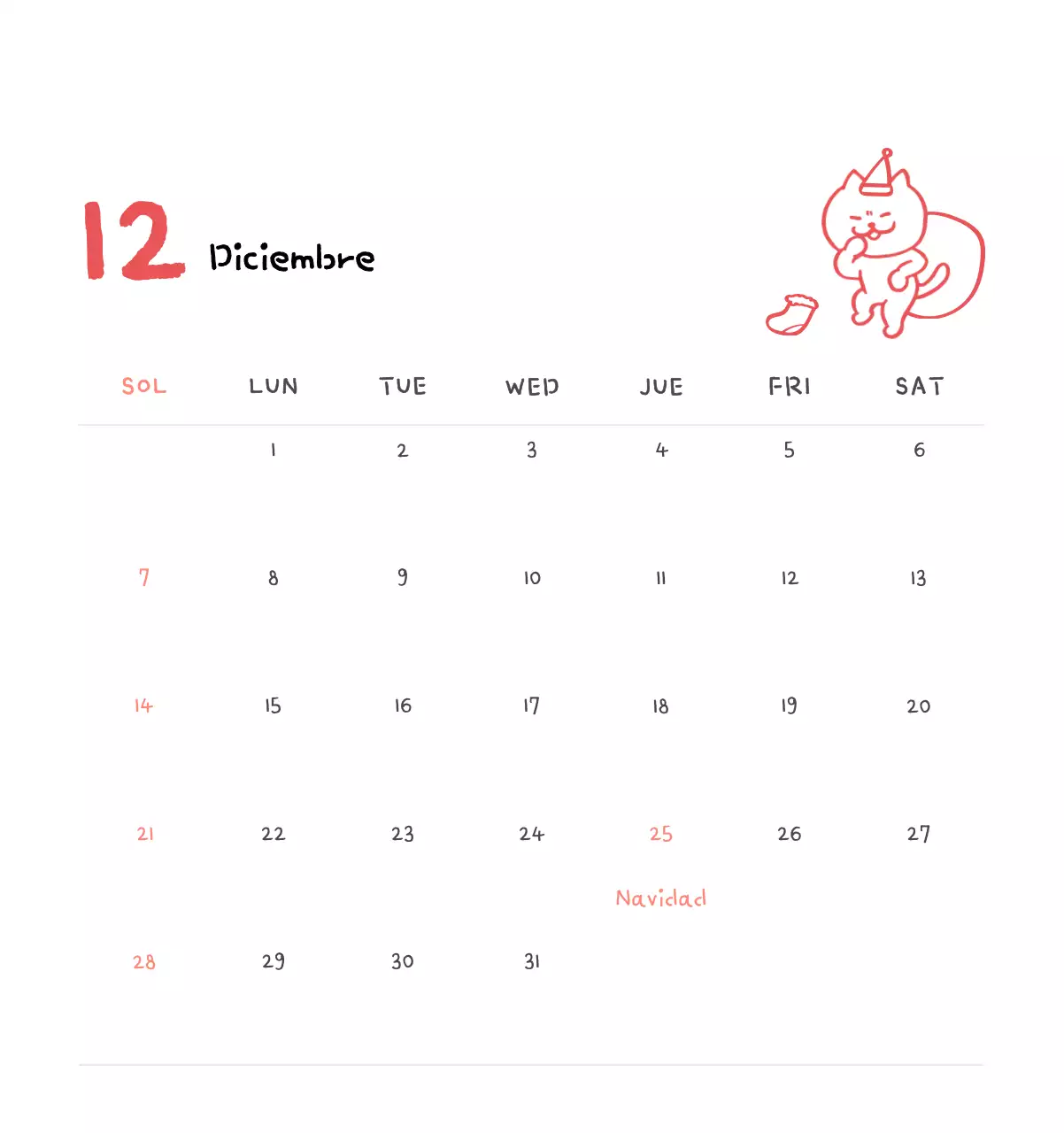 Calendario diario en marfil