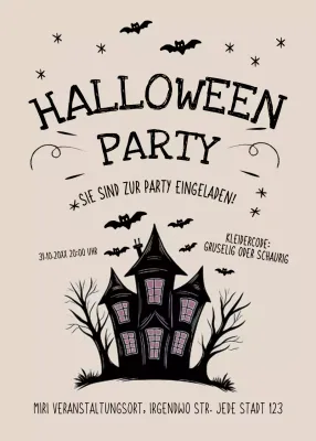 Beige schwarz Halloween Party Einladung