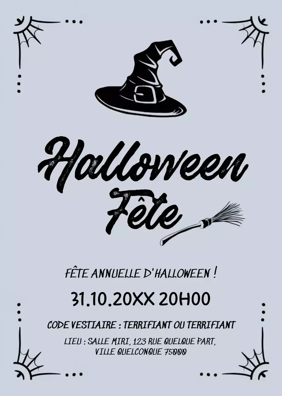Invitation à Halloween en noir et gris style rétro