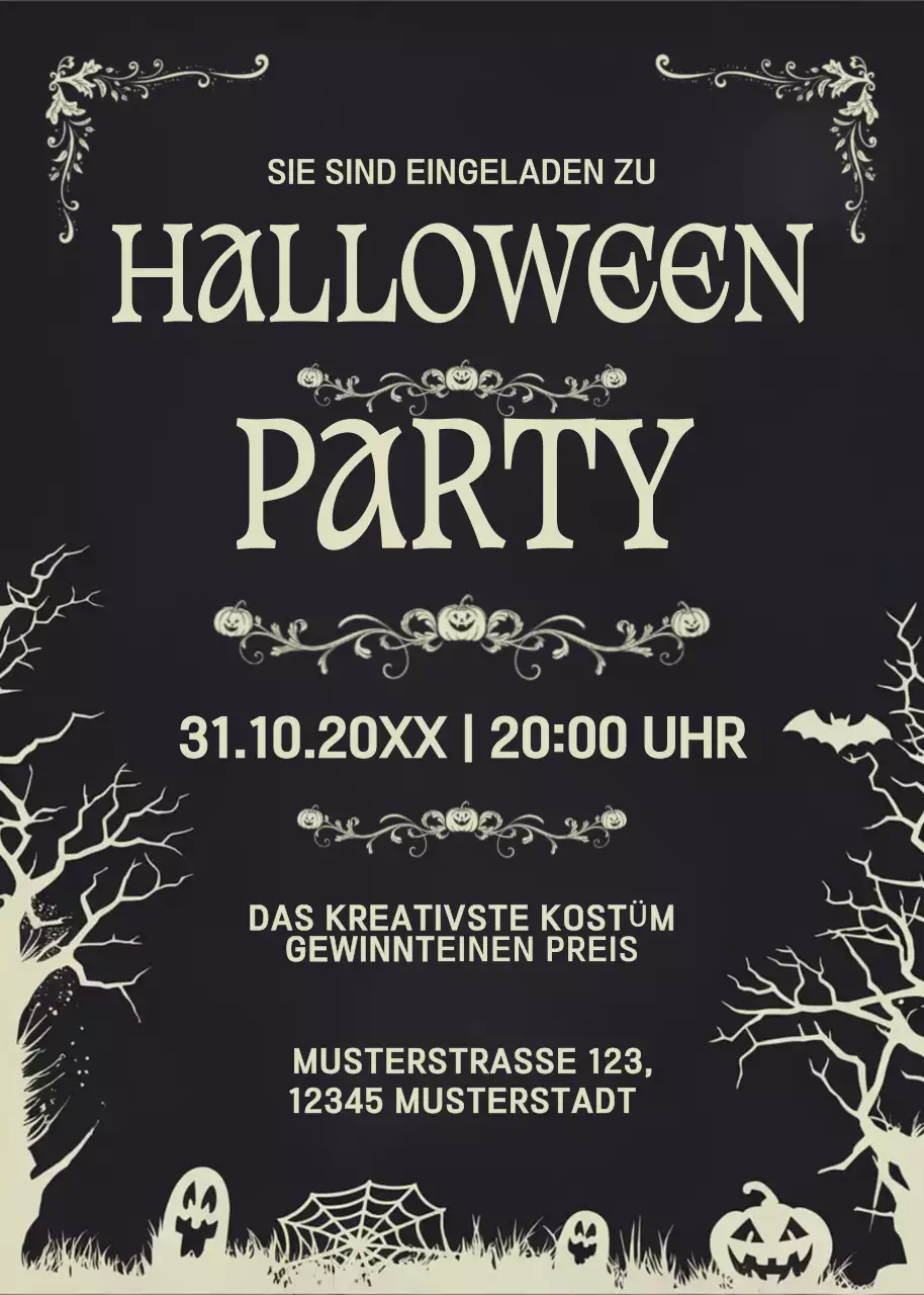 Schwarze Gothic-Halloween-Einladung
