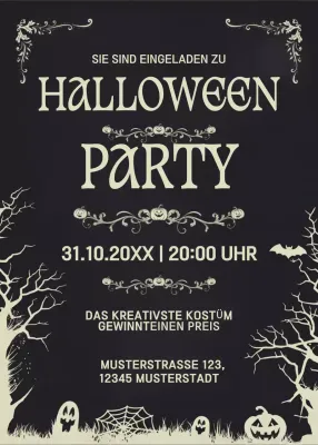 Schwarze Gothic-Halloween-Einladung