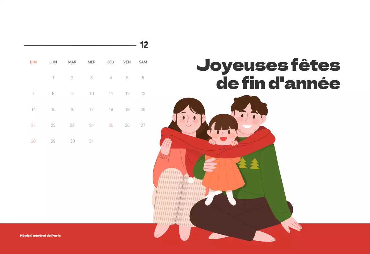 Un hôpital festif avec des illustrations sur le thème de la santé et de la famille et des accents colorés.