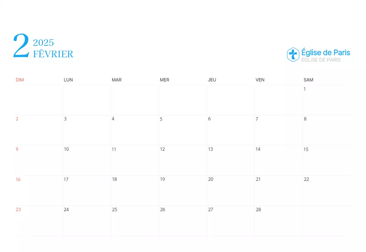 Calendrier d'église moderne bleu