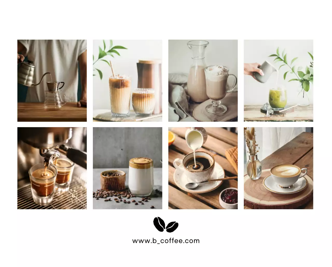 ホワイトトーンのシンプルなコーヒー写真カフェ用卓上カレンダー