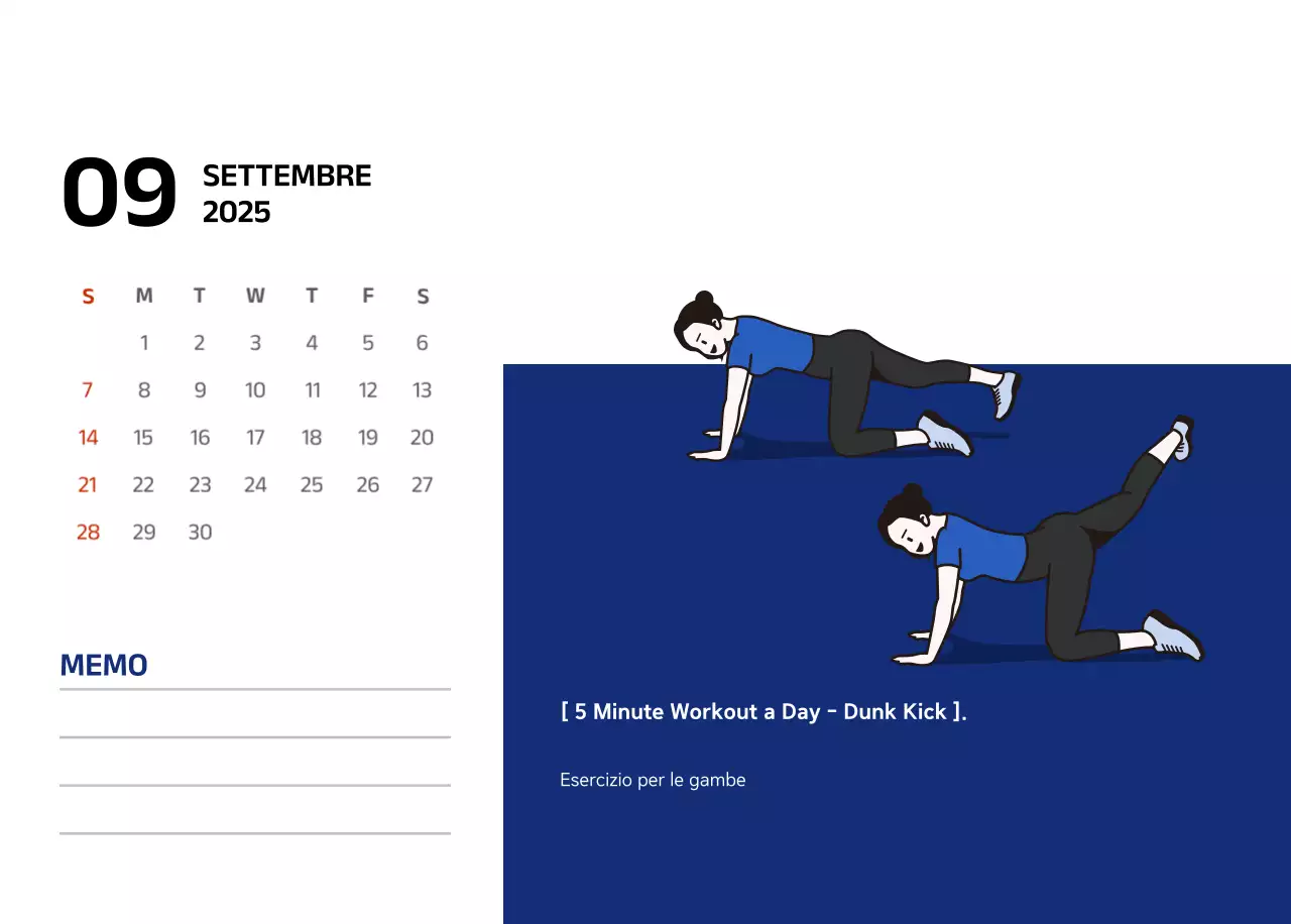 Calendario semplice con illustrazioni blu e pulite
