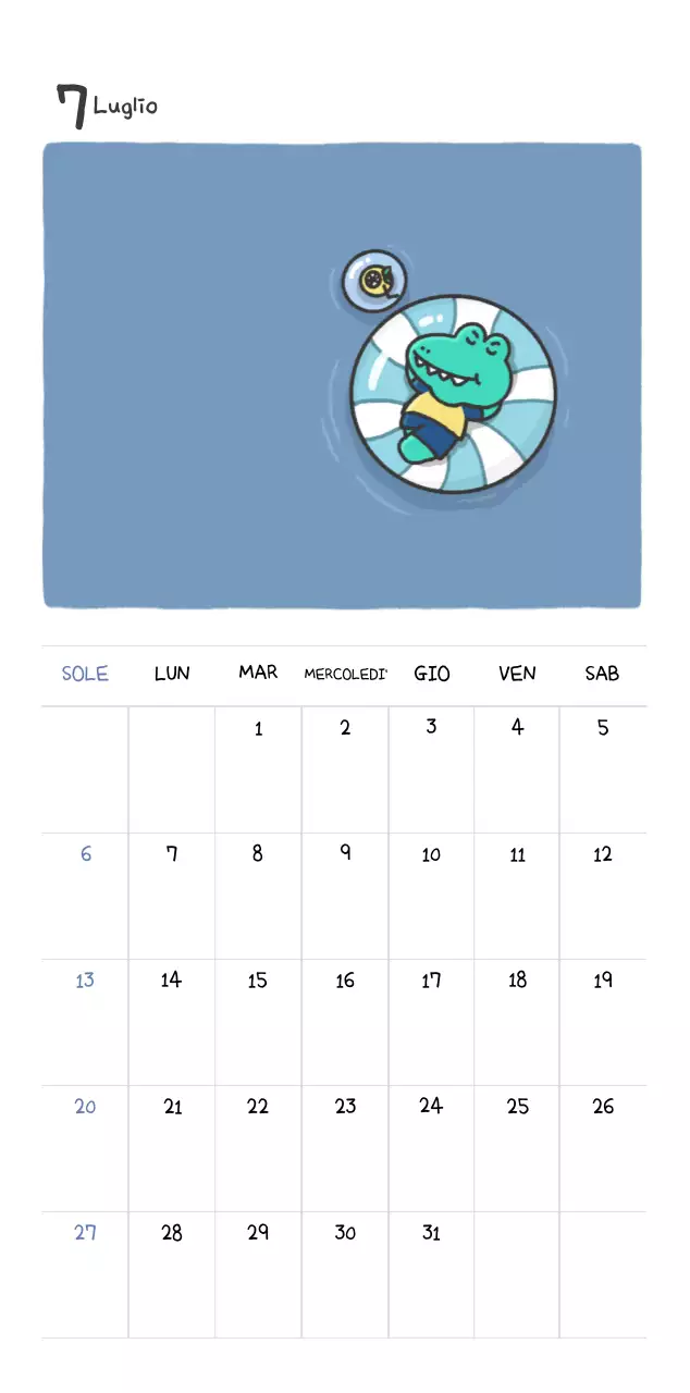 Un calendario con un simpatico concetto di illustrazione di Ago
