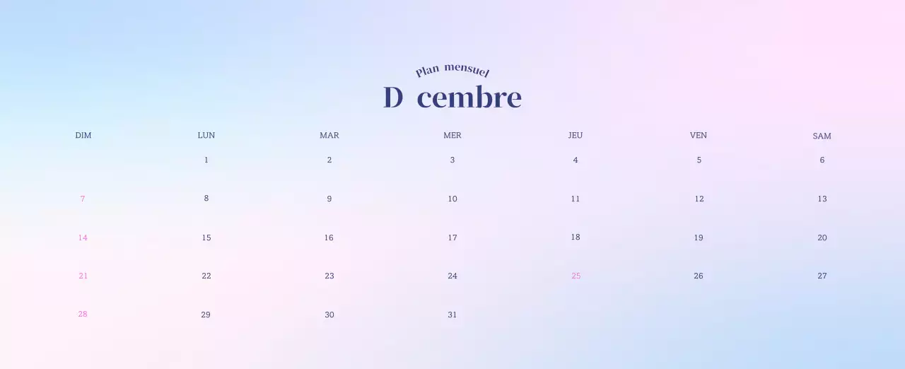 Calendrier minimaliste dégradé