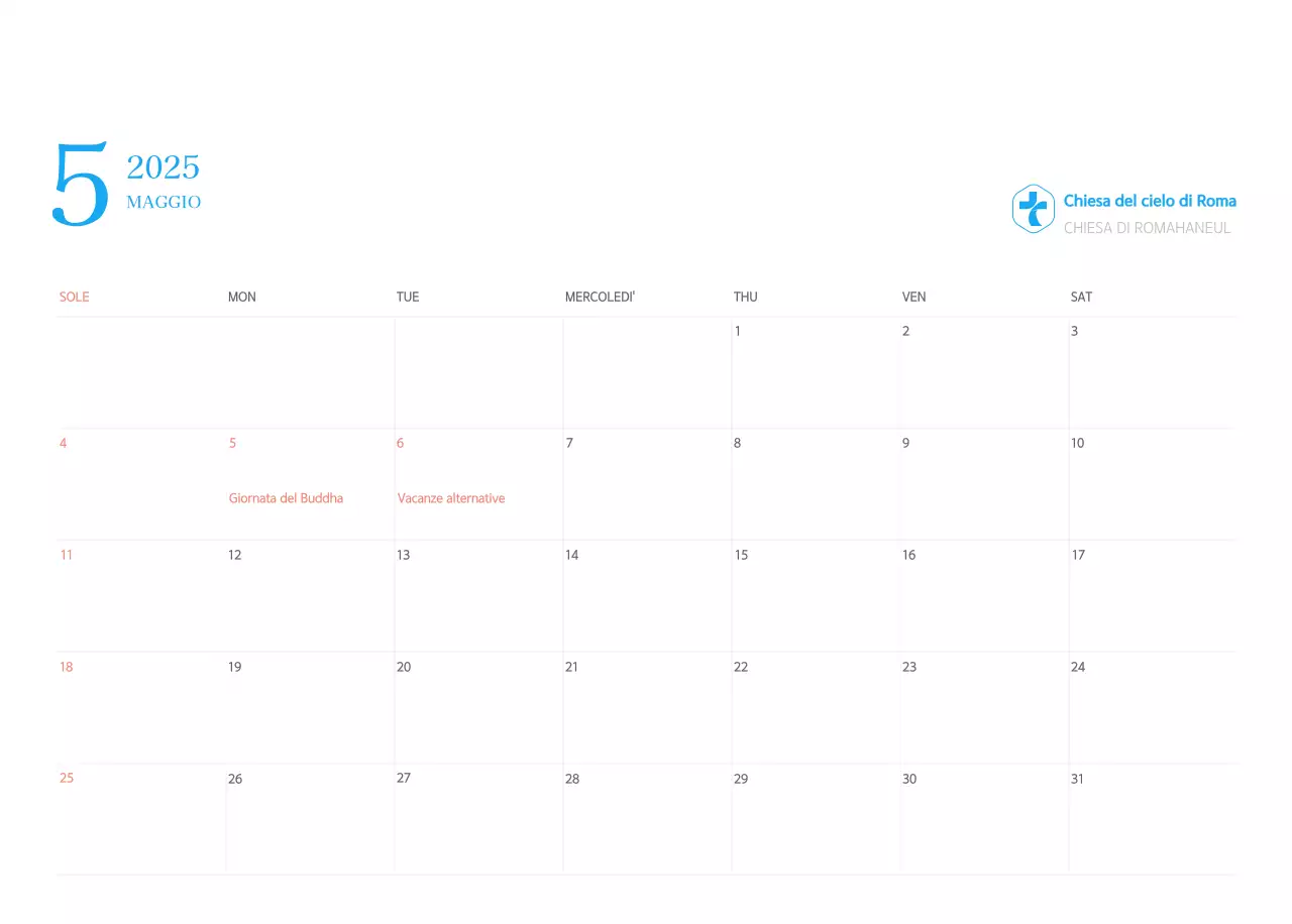 Calendario ecclesiastico blu di concezione moderna