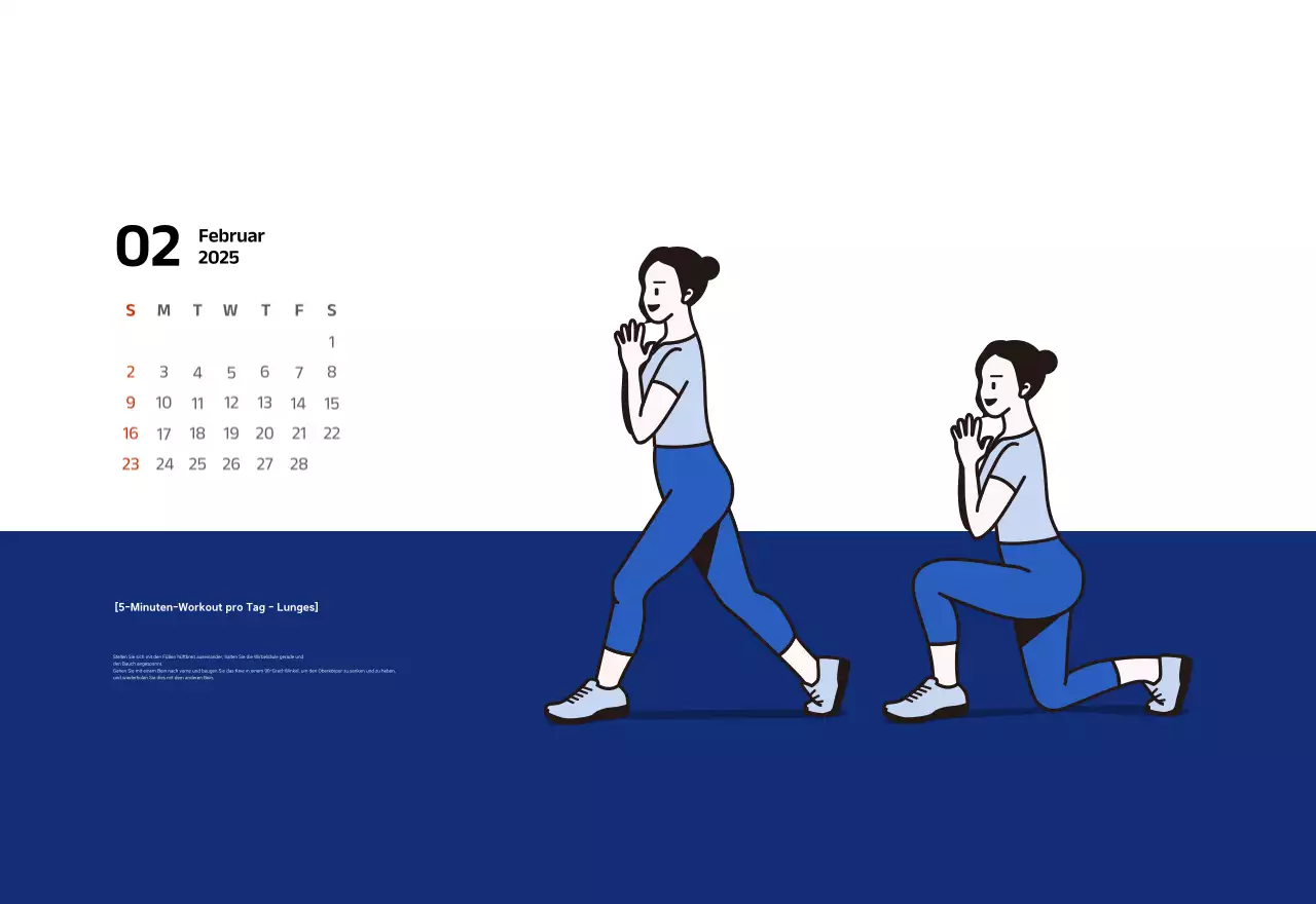 Einfacher Kalender mit blauen, klaren Illustrationen