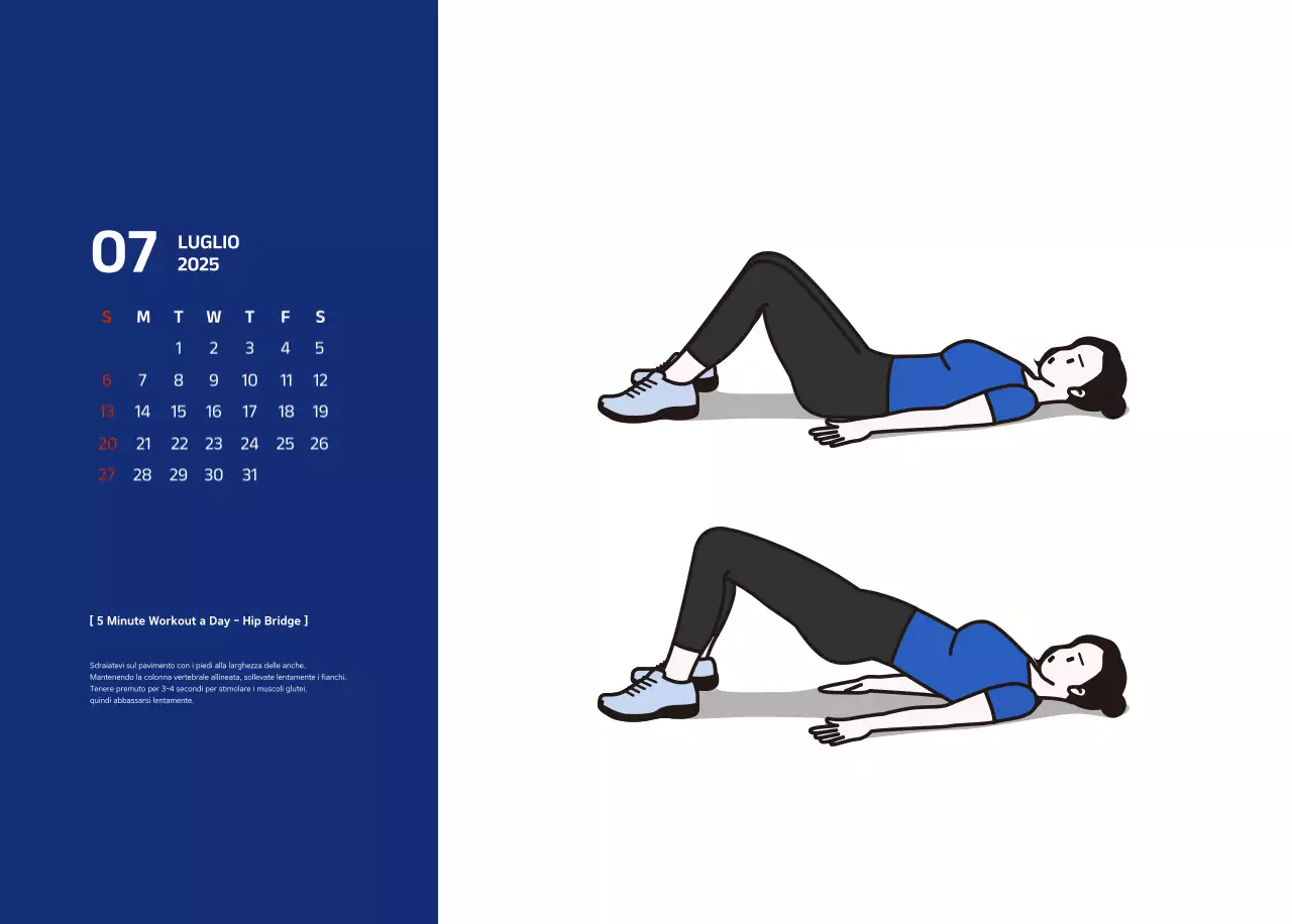 Calendario semplice con illustrazioni blu e pulite