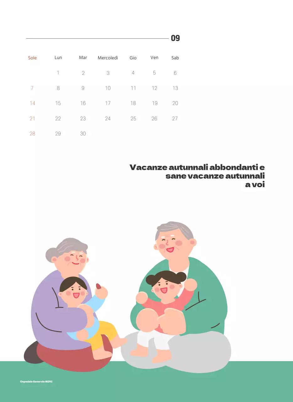 Un ospedale festivo con illustrazioni a tema salute e famiglia e accenti colorati