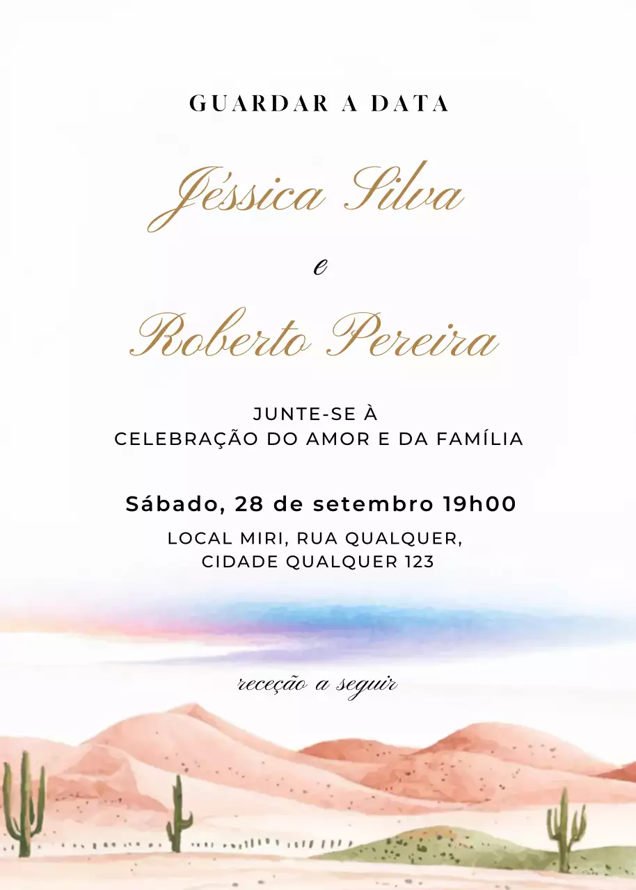 Convite de casamento bege dourado verde azul estilo elegante