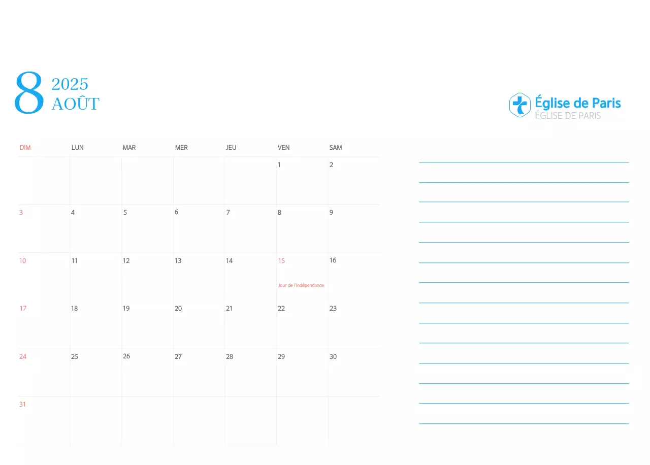 Calendrier d'église moderne bleu