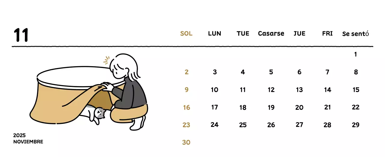 Calendario ilustrado con un bonito estilo de líneas