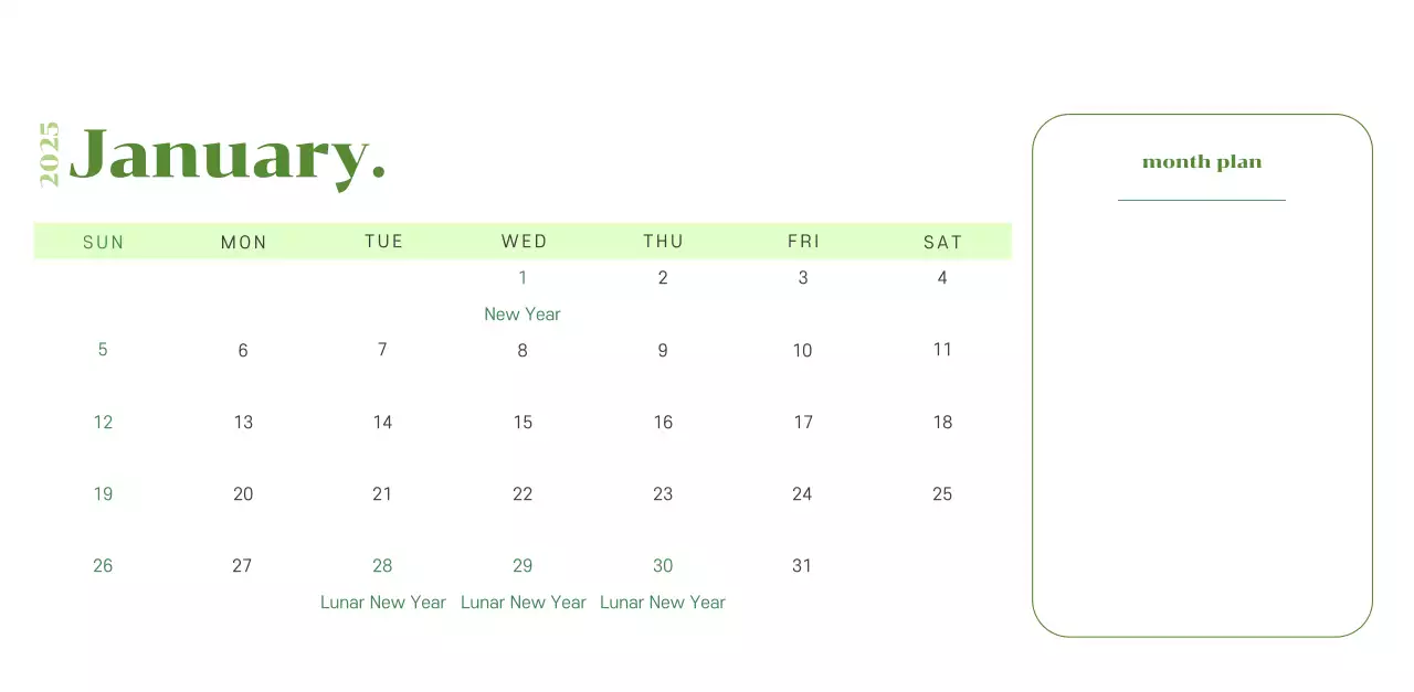 Calendar with youth illustrations on a yellow-green background