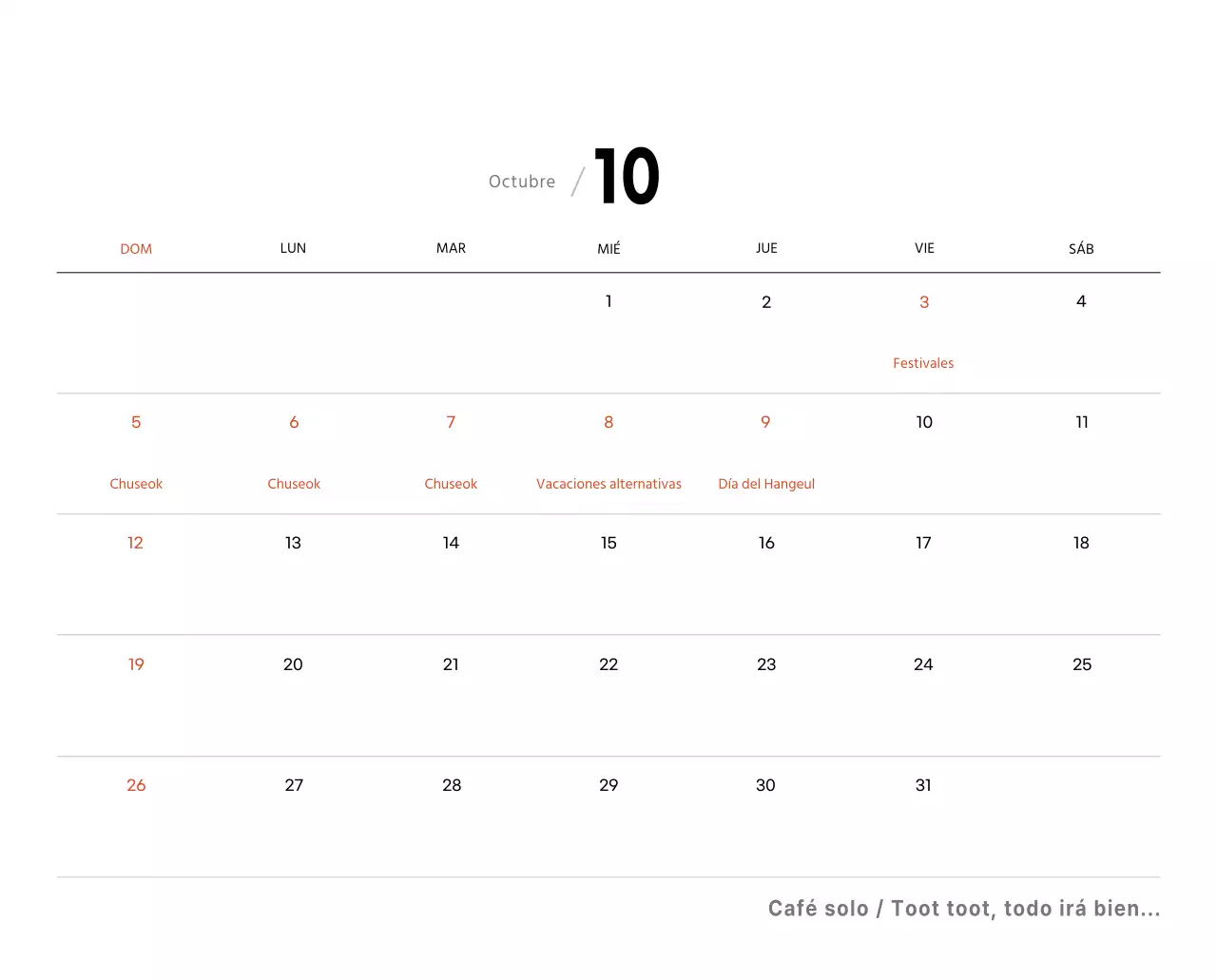 Sencillo calendario de sobremesa con fotos de cafés en tonos blancos