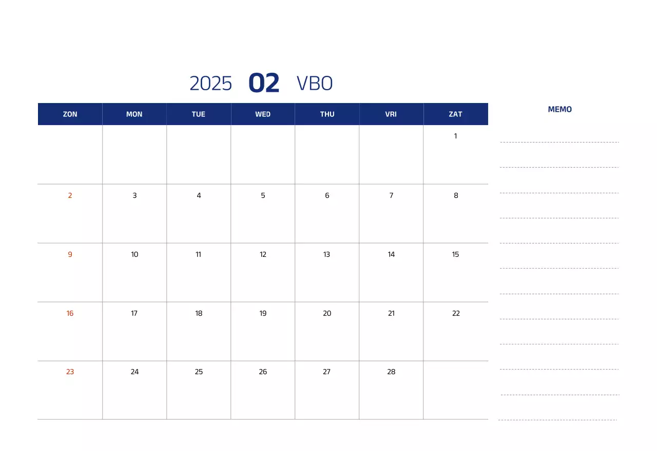 Eenvoudige kalender met blauwe, strakke illustraties