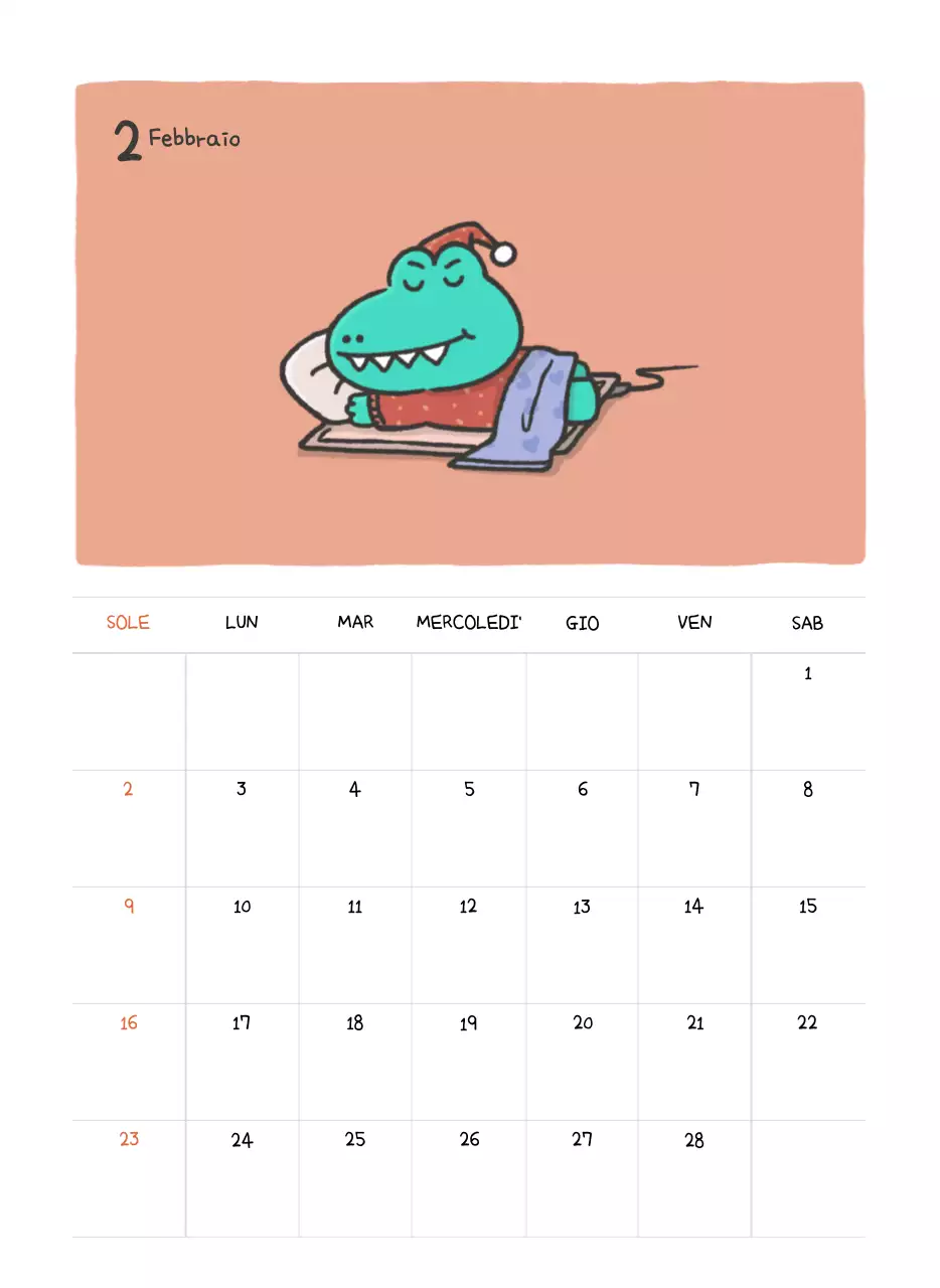 Un calendario con un simpatico concetto di illustrazione di Ago