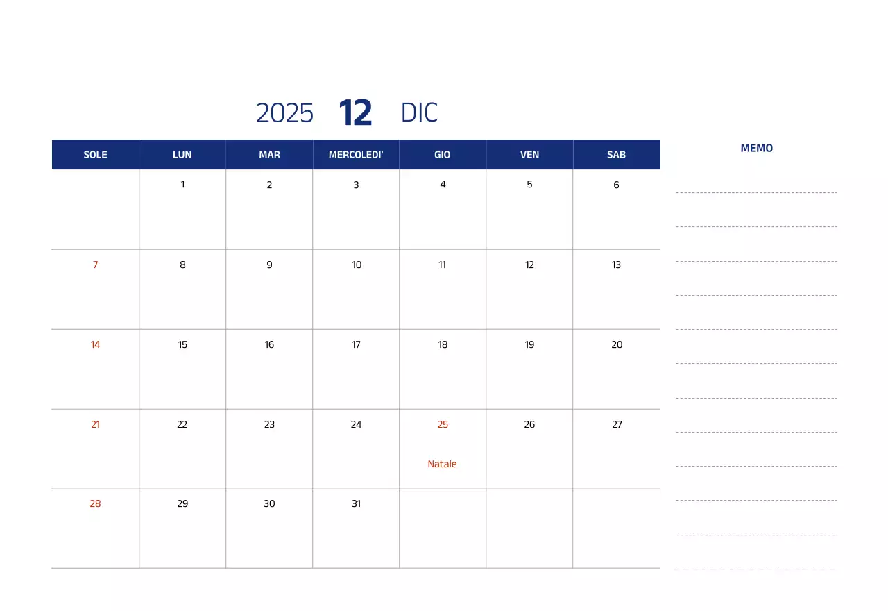 Calendario semplice con illustrazioni blu e pulite