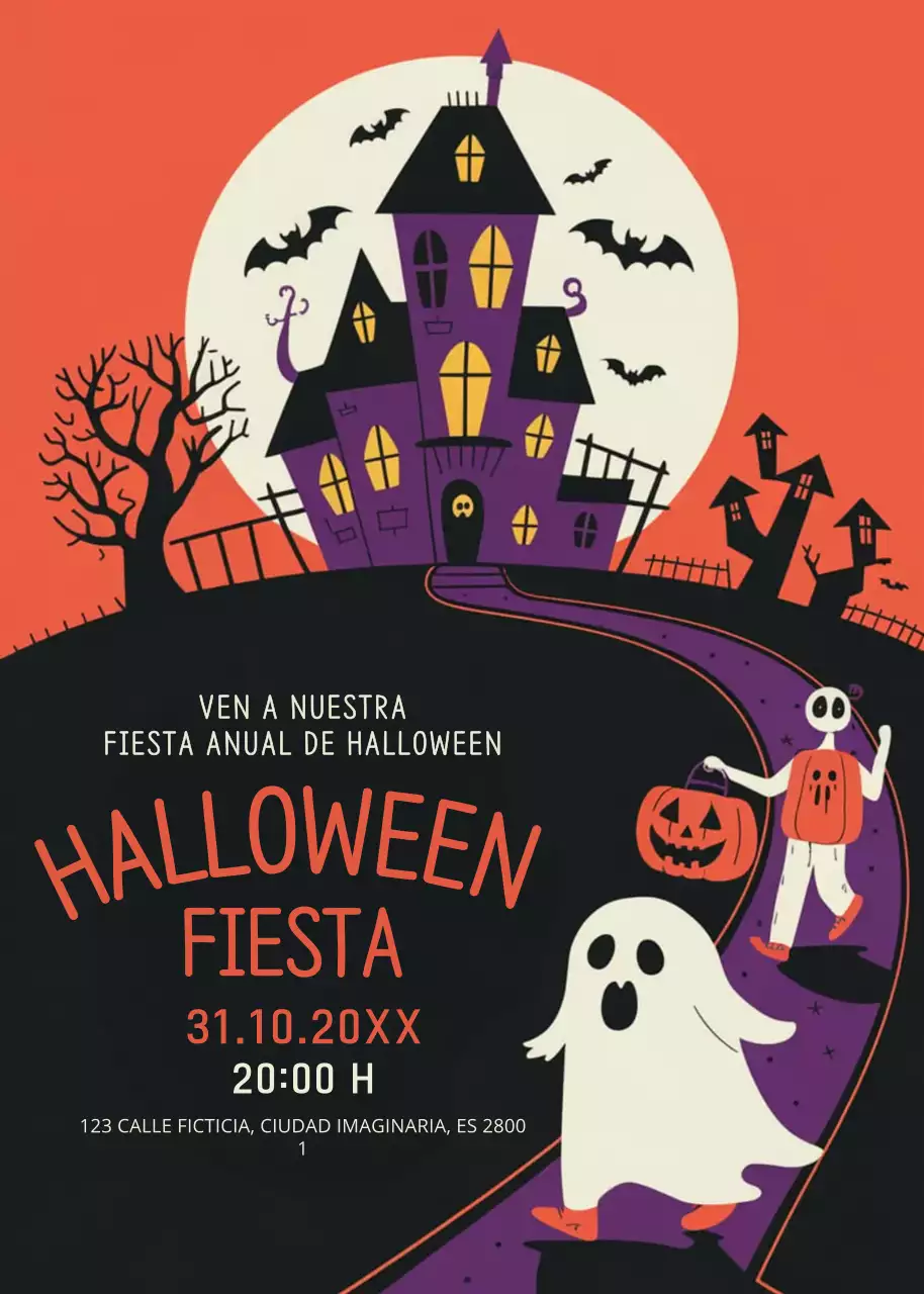 invitación retro naranja para Halloween