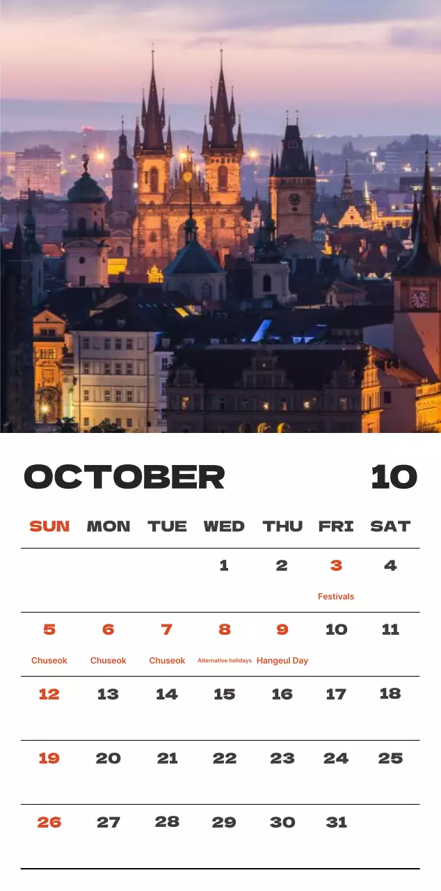 Sky photo clean calendar