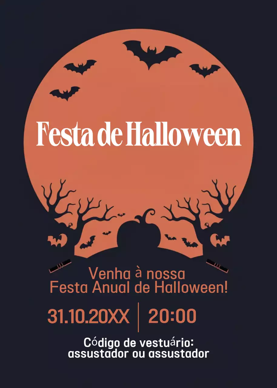 convite de Halloween gótico laranja