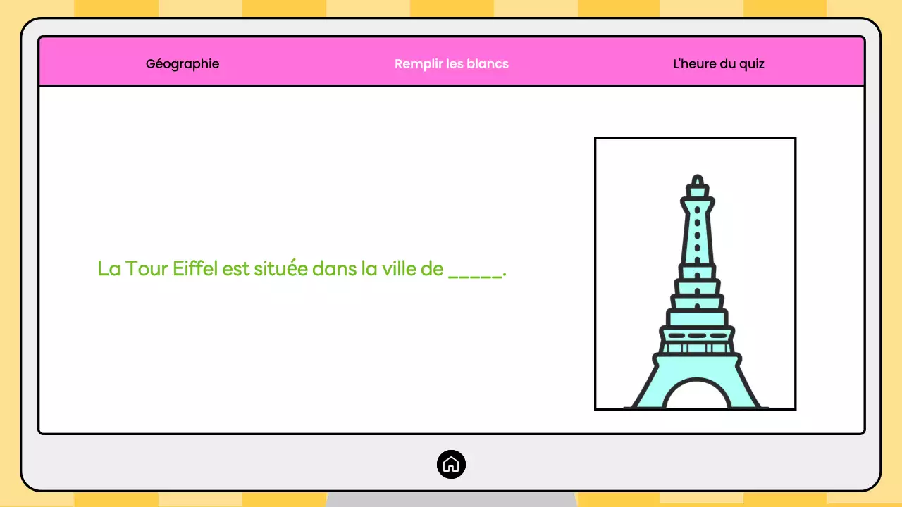 Quiz de géographie moderne rose et jaune