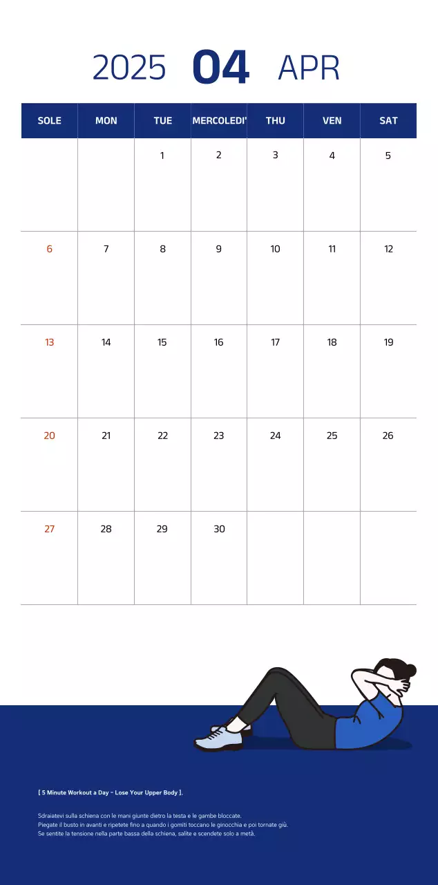 Calendario semplice con illustrazioni blu e pulite