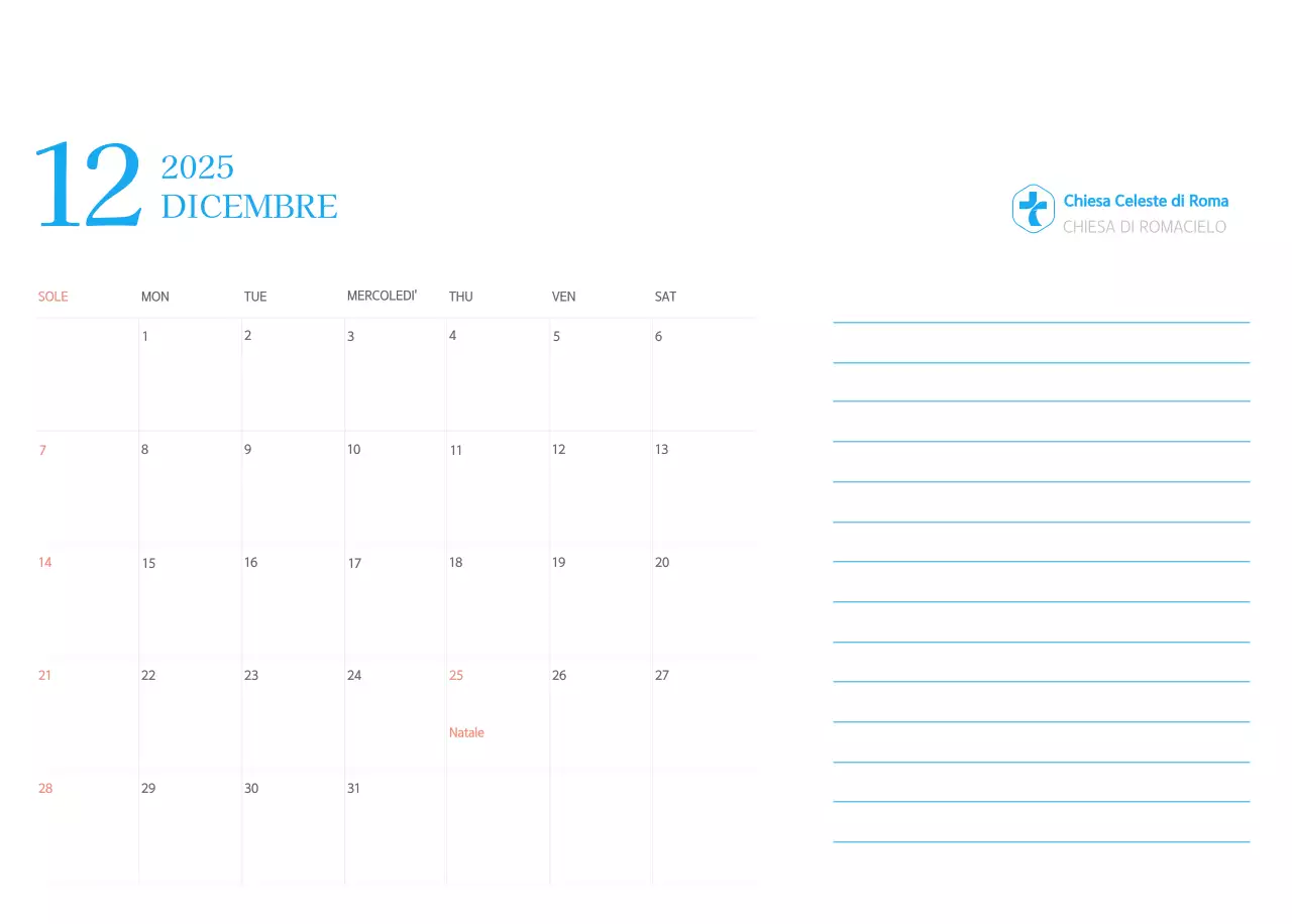 Calendario ecclesiastico blu di concezione moderna