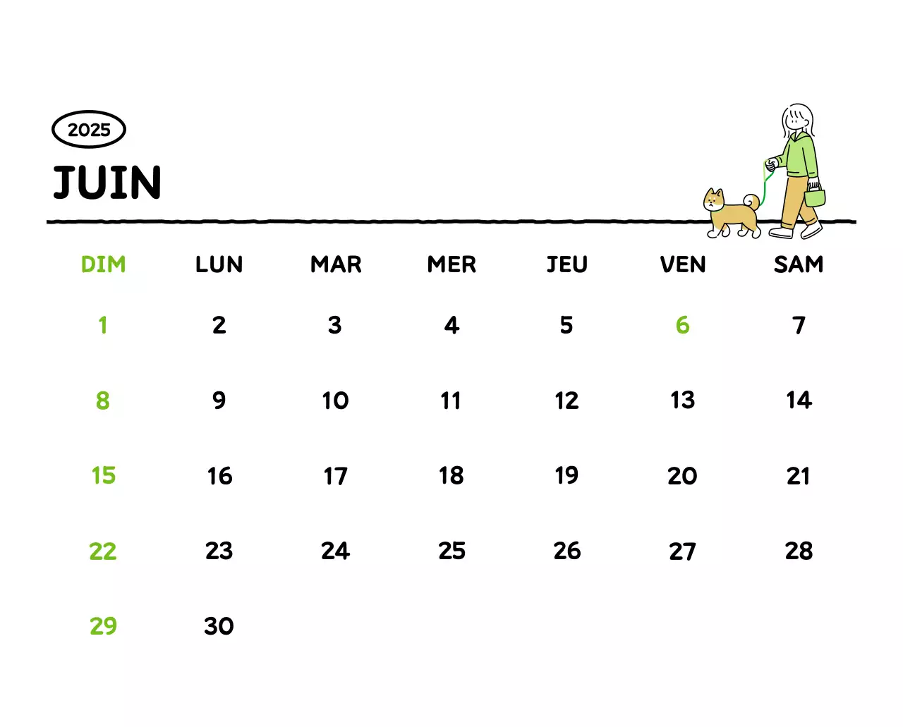 Calendrier illustré avec un joli style de lignes