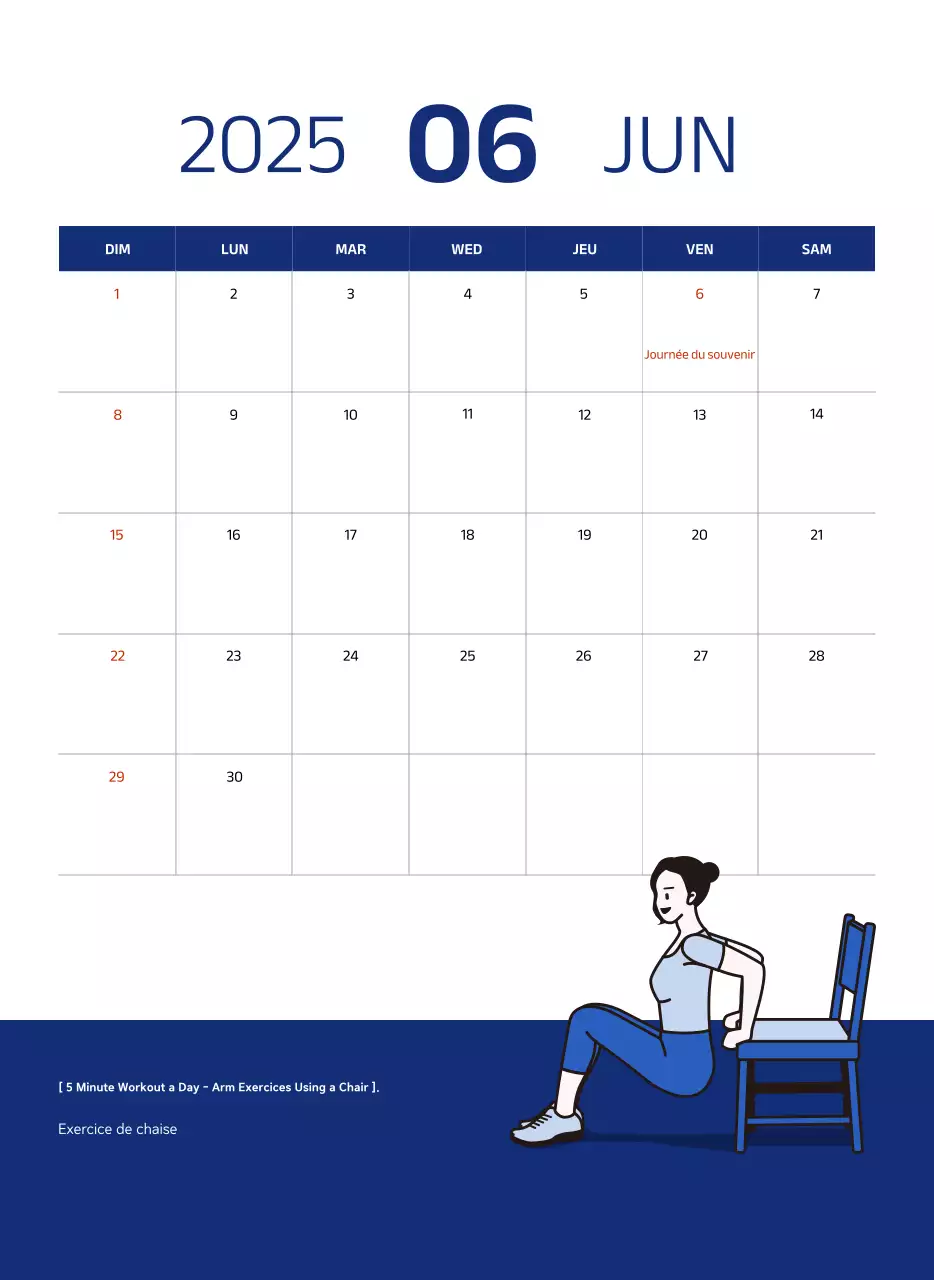 Calendrier simple avec des illustrations bleues et épurées