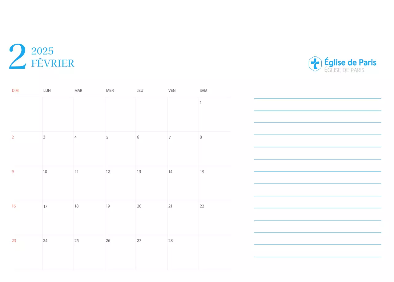 Calendrier d'église moderne bleu