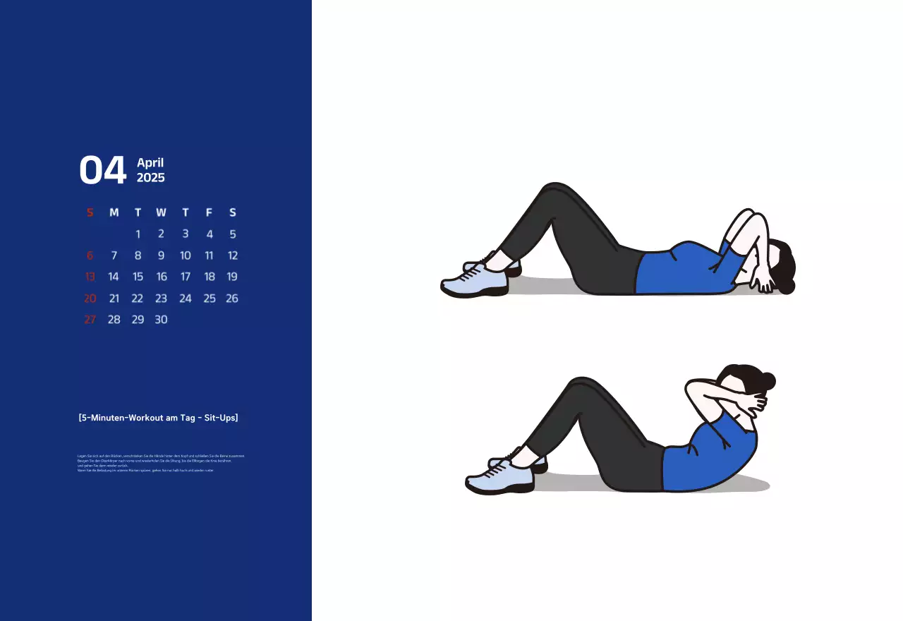 Einfacher Kalender mit blauen, klaren Illustrationen