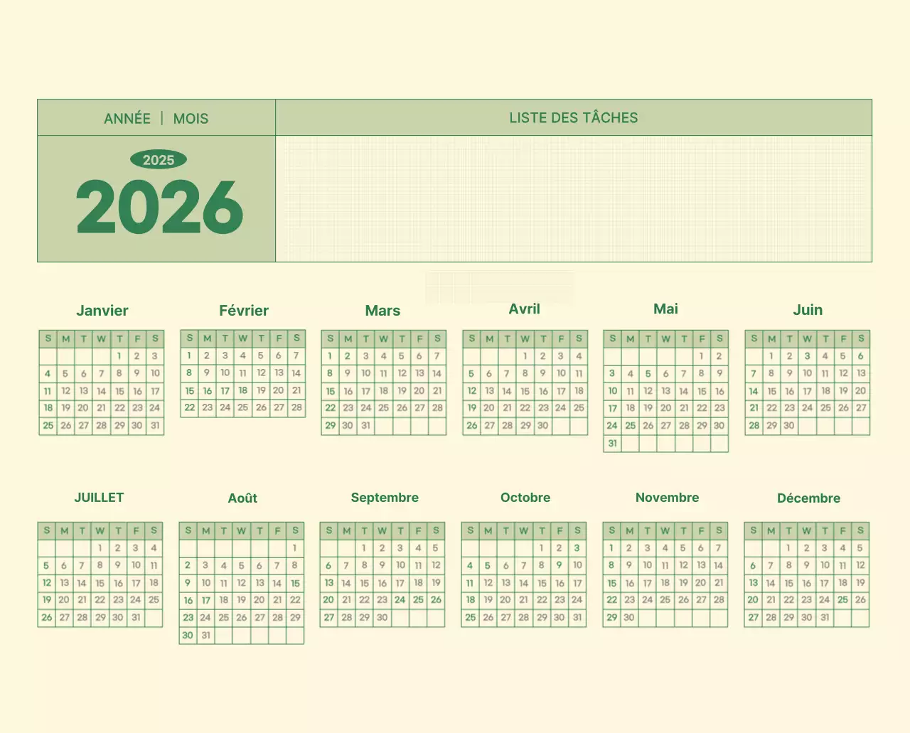 Calendrier mural SAT D-Day concept notepad en vert et jaune clair