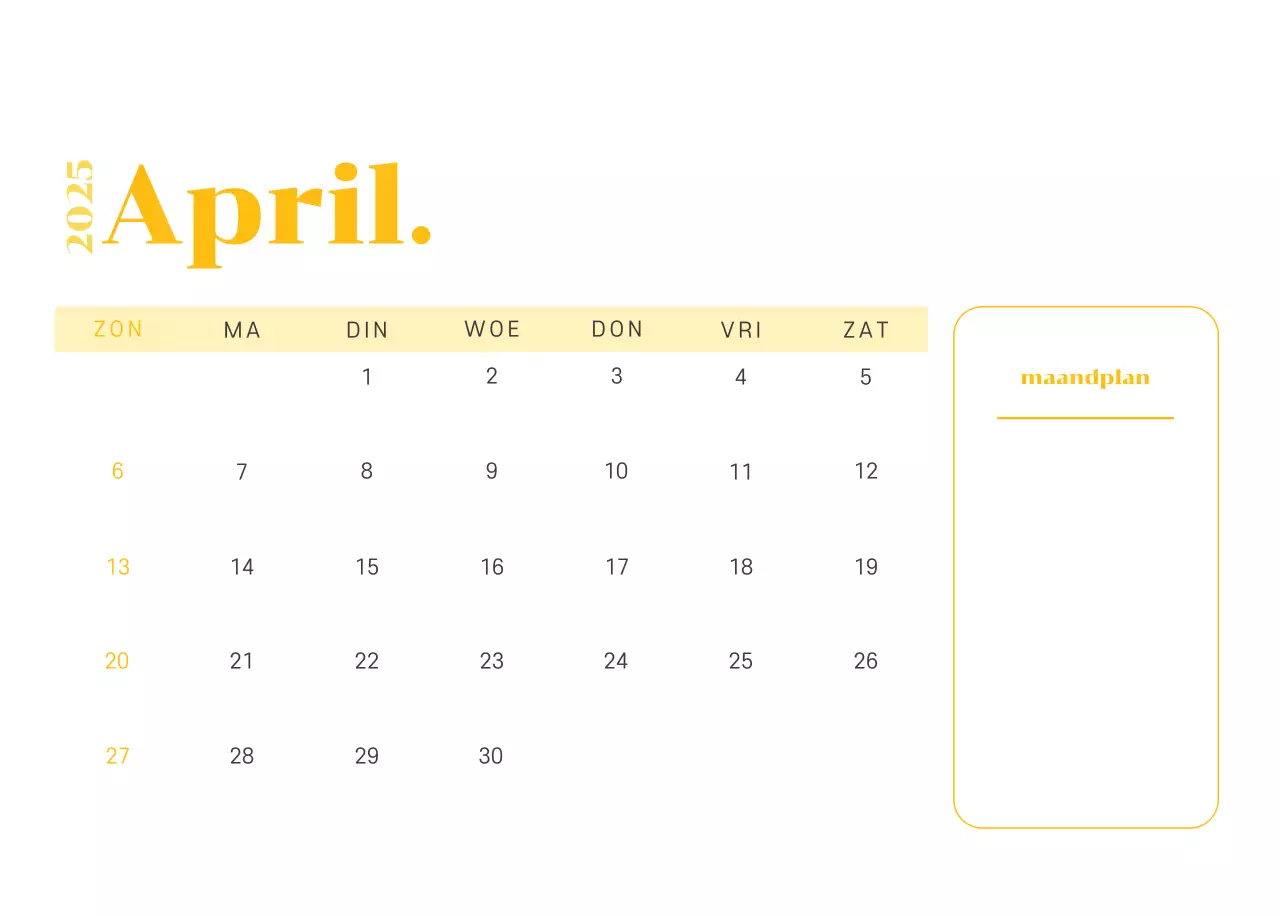 Kalender met jeugdillustraties op een geelgroene achtergrond