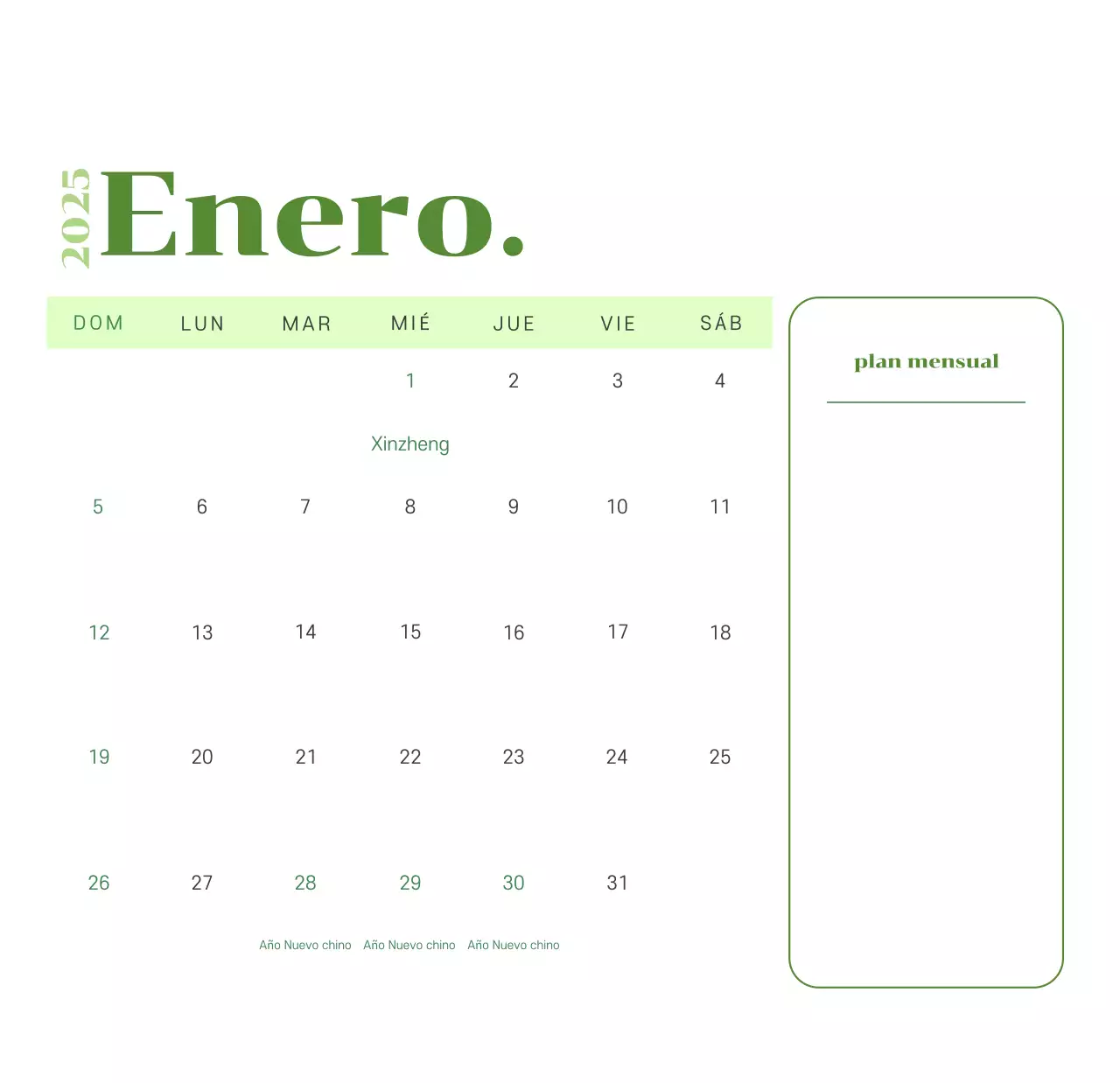 Calendario con ilustraciones juveniles sobre fondo amarillo verdoso