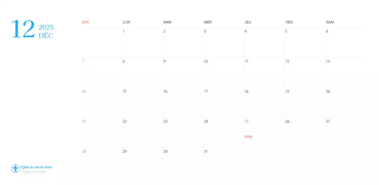 Calendrier d'église moderne bleu