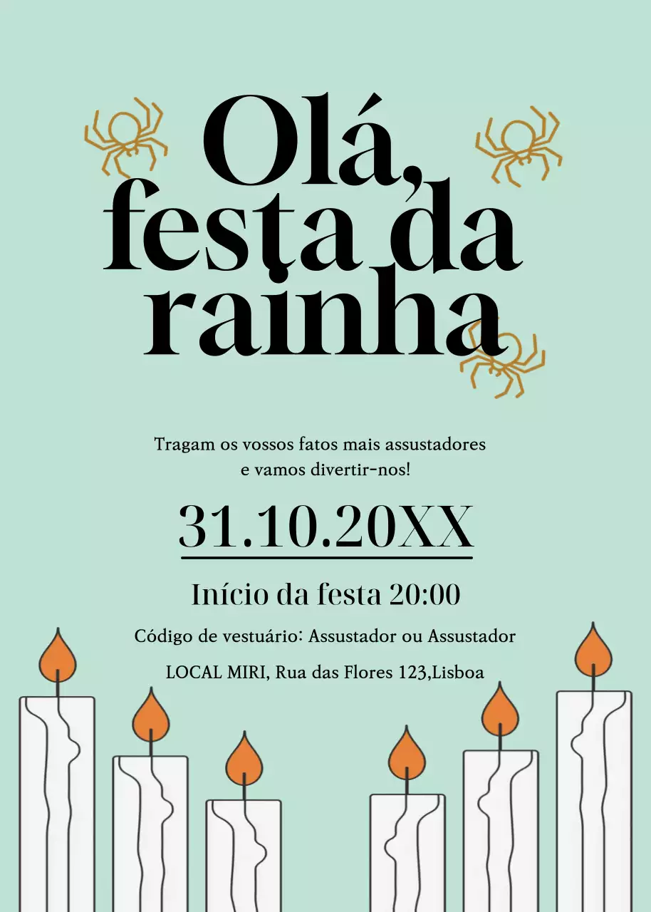 Convite para festa de Halloween em preto e menta