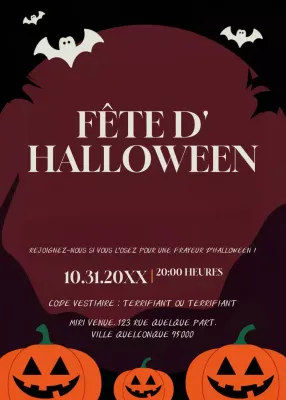 Invitation à la fête d'Halloween en noir, rouge et orange
