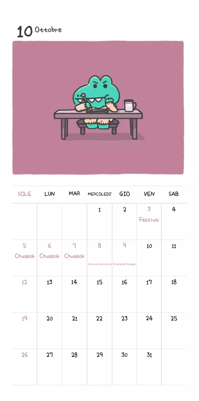 Un calendario con un simpatico concetto di illustrazione di Ago