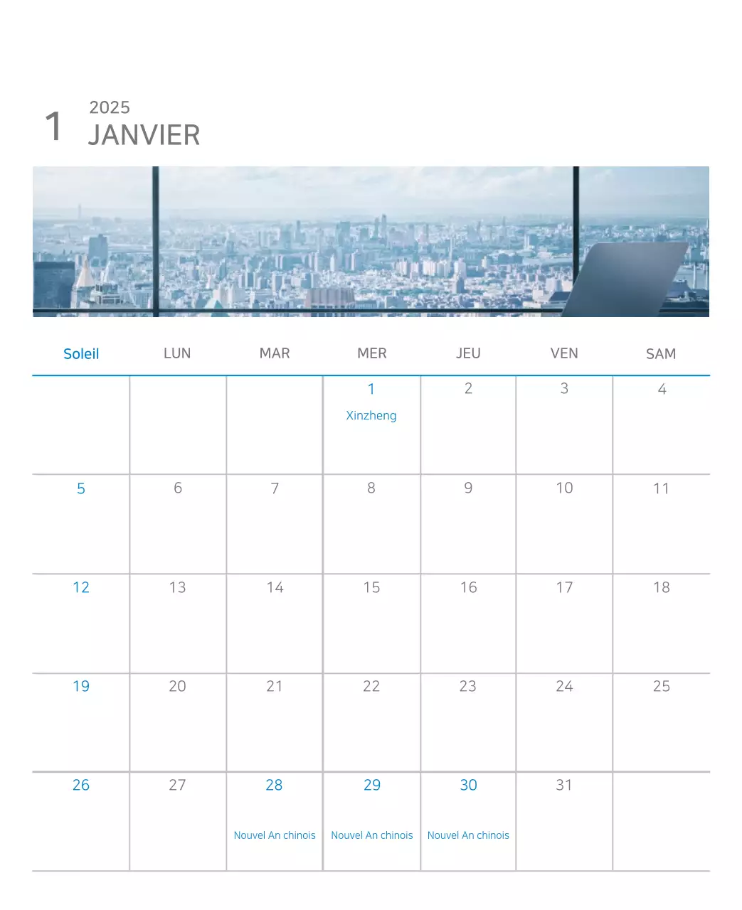 Calendrier moderne bleu Calendrier