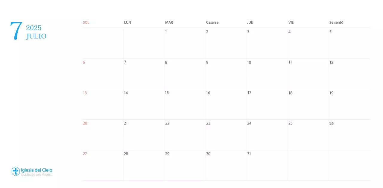Calendario eclesiástico azul de concepto moderno
