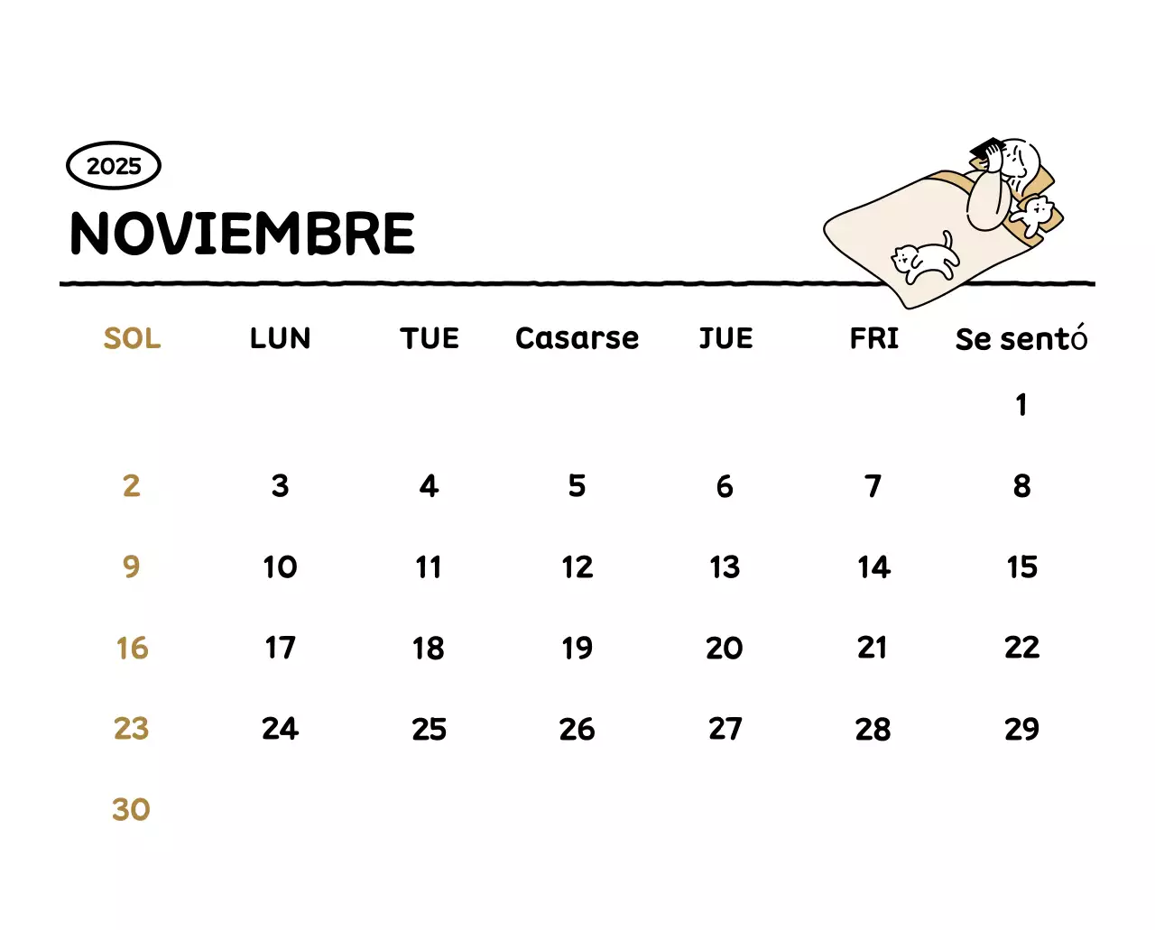 Calendario ilustrado con un bonito estilo de líneas