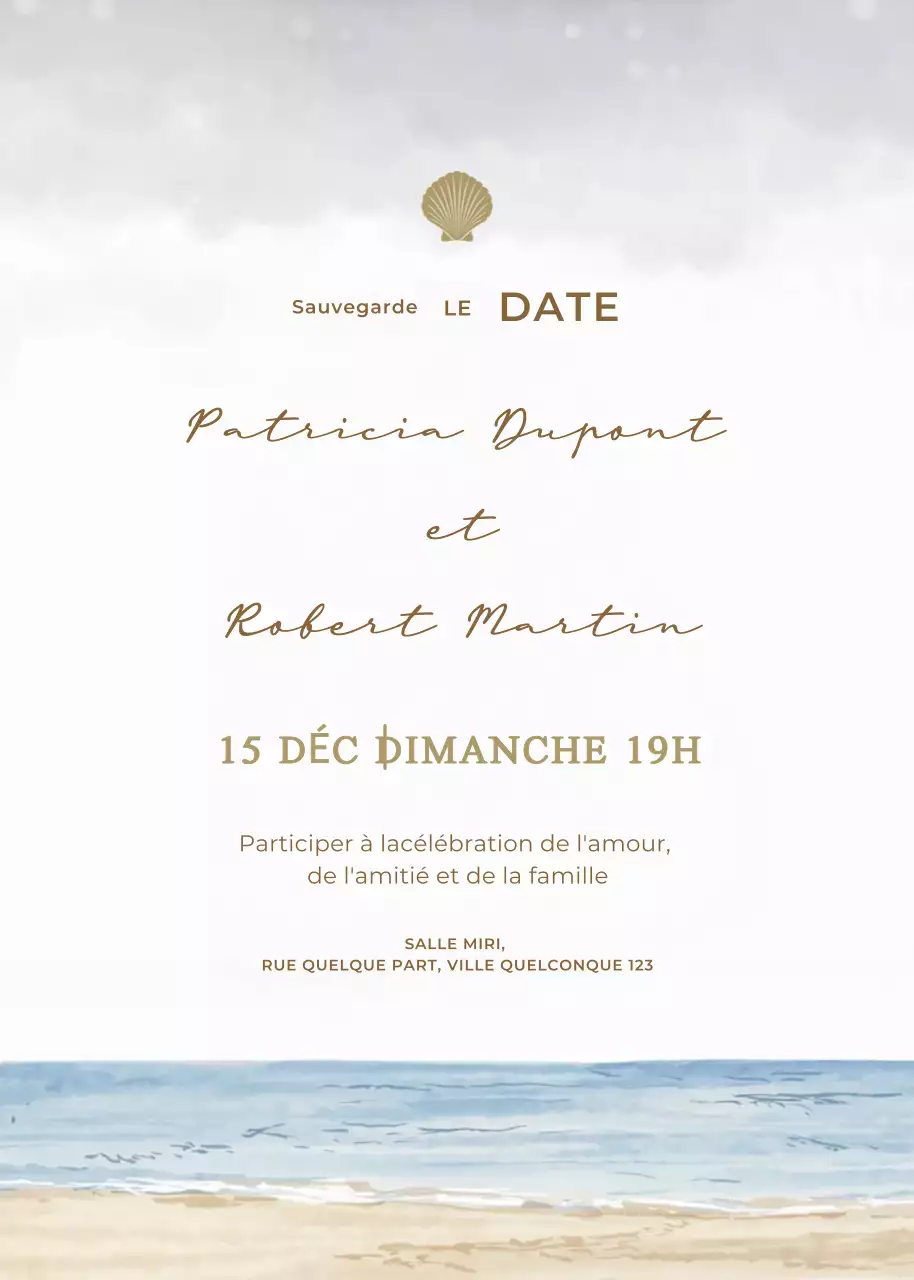 Invitation de mariage beige gris bleu style élégant