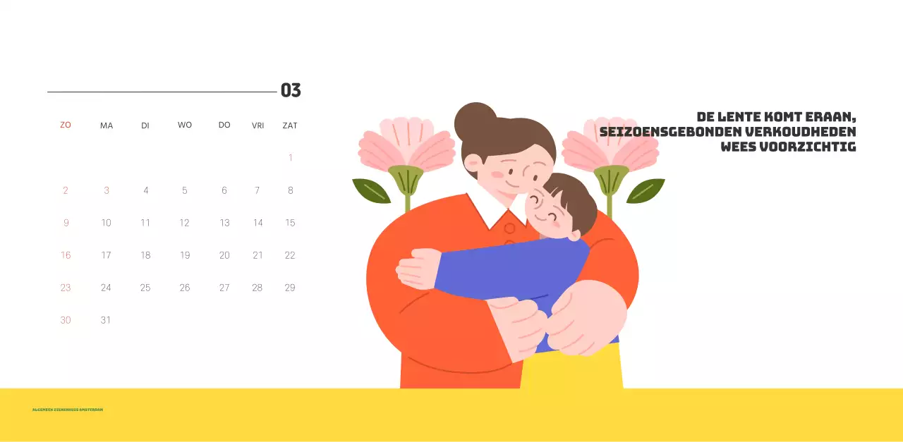 Een feestelijk ziekenhuis met illustraties met gezondheids- en gezinsthema's en kleurrijke accenten